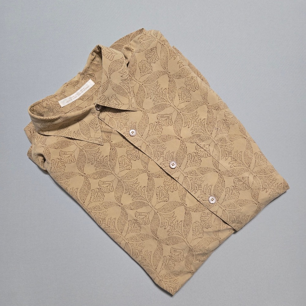 Perry Ellis Silk Shirt Mens Medium Short Sleeve Button Up Geometric Pattern
